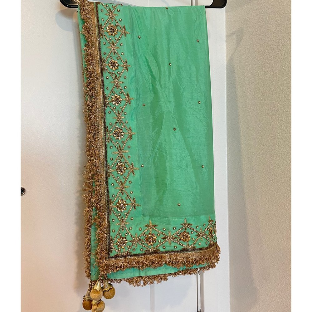 Maroon And Mint Green Lehenga Lengha - Picture 3 of 4